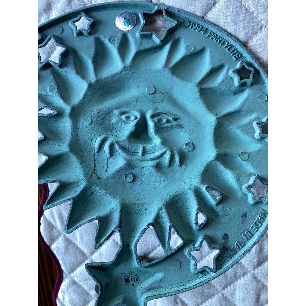 Vintage 1994 Partylite Sun and Moon Wall Sconce Pair Teal Verdigris Celestial - Picture 9 of 14
